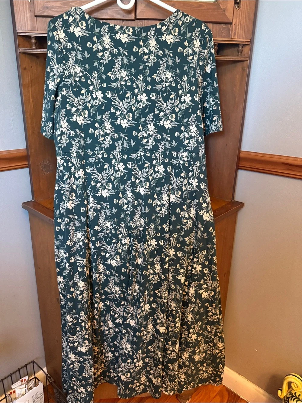 Pact Organic Cotton Fit & Flare Signature Scoop Midi Dress Green Floral XXL